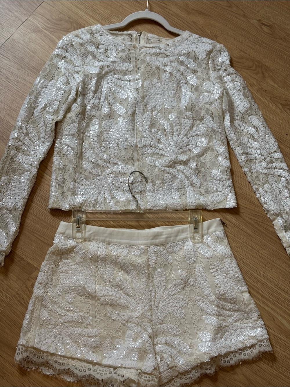Endless Rose white/ ivory  Sequin Lace Blazer and Short Set